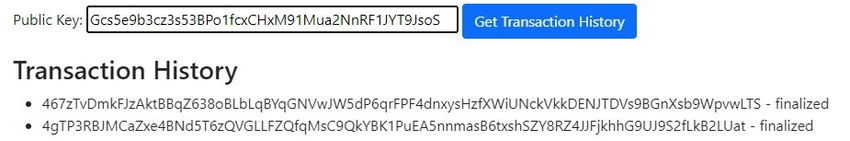 Click on get tranction history